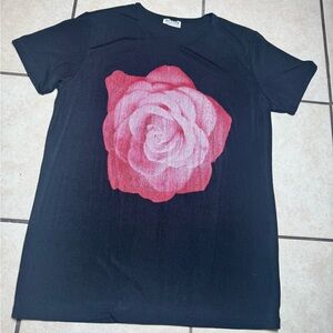 Vintage Black T-Shirt with Pink Rose Design